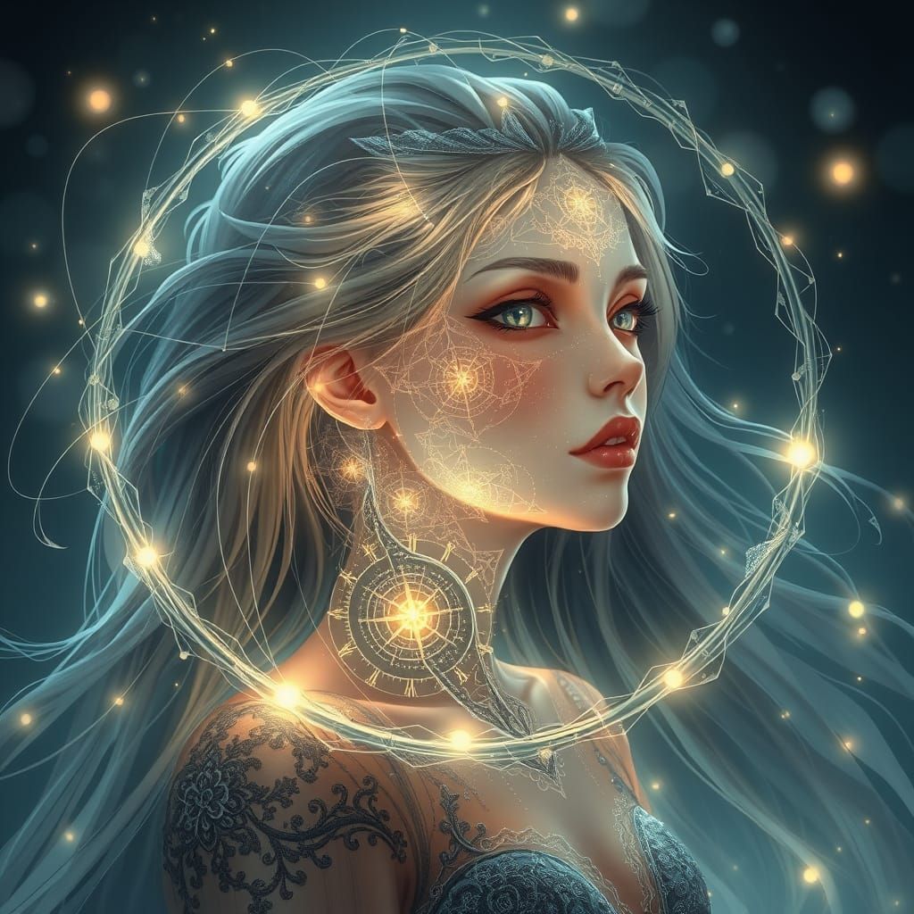 Beautiful Translucent Cyborg Watching Time Spirals in Anime ...