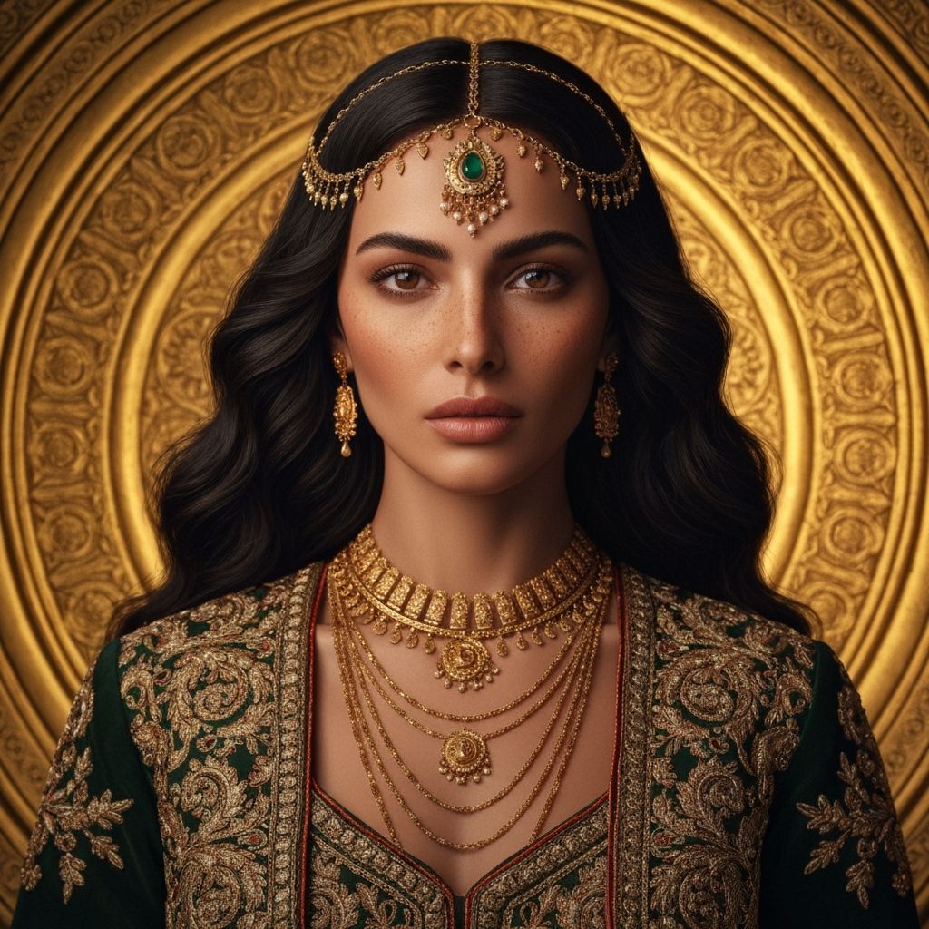 Woman with Golden Headpiece, Photorealistic Portrait