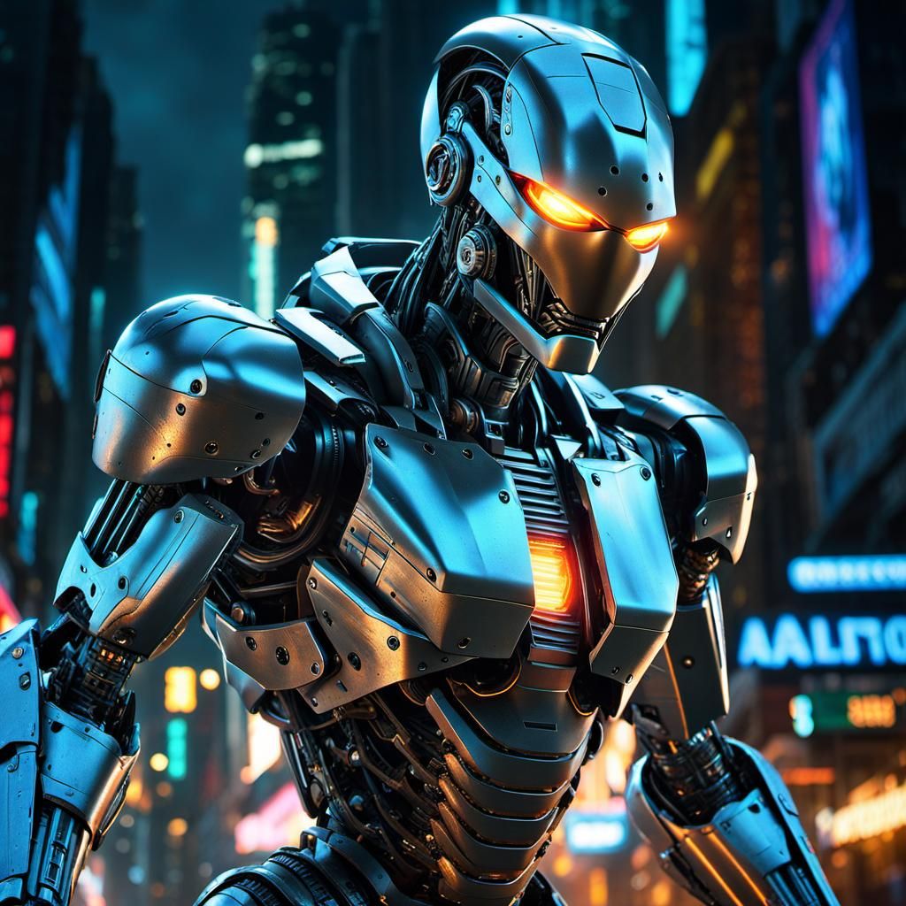 Cybernetic Robot in Battle Angel World at Night