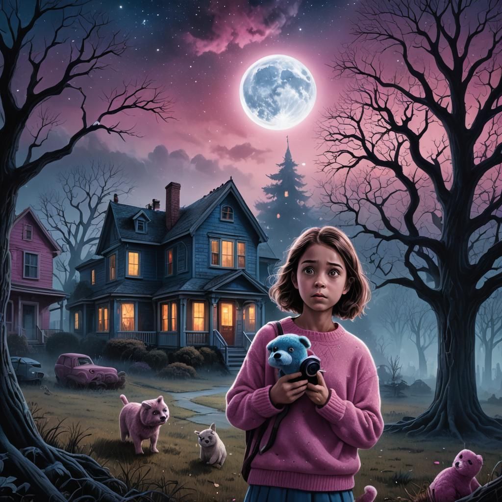 Scary Horror Movie Scene with Girl and Landscape