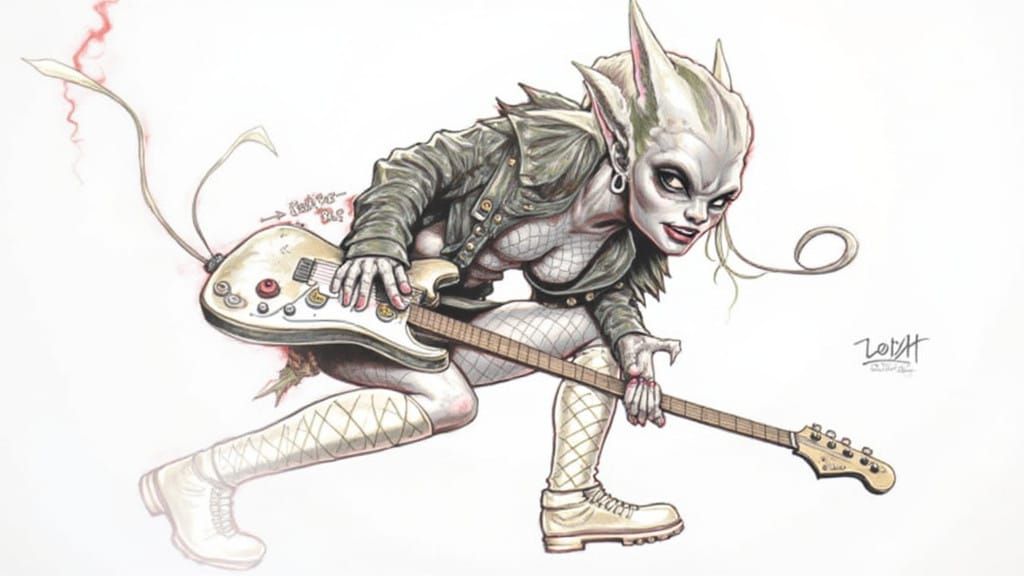 Gritty Alien Rock Star in Cyberpunk Comic Book Style