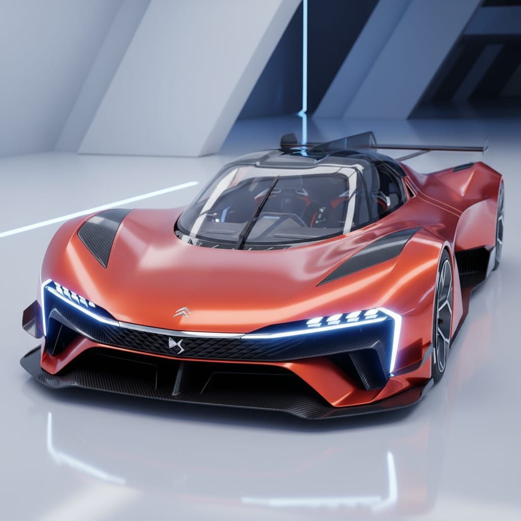 Futuristic Electric Hypercar Design in Iridescent Orange-Red