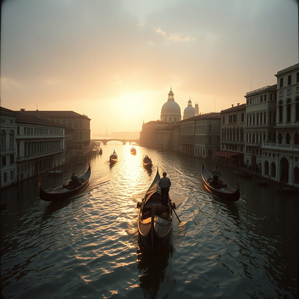 Venice Sunrise: A Vintage Grainy Photograph
