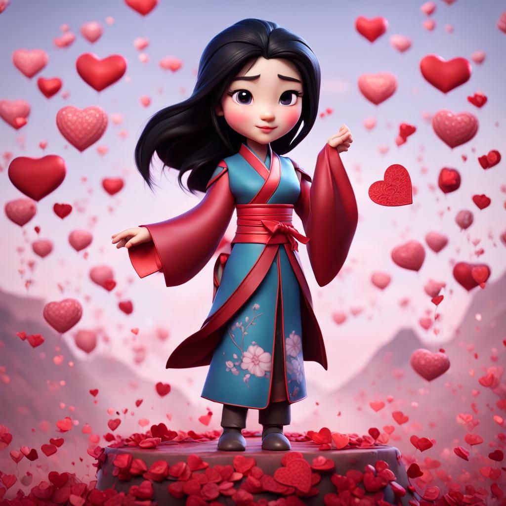 Hyperrealistic Mulan Valentine Chibi in Detailed Matte Paint...