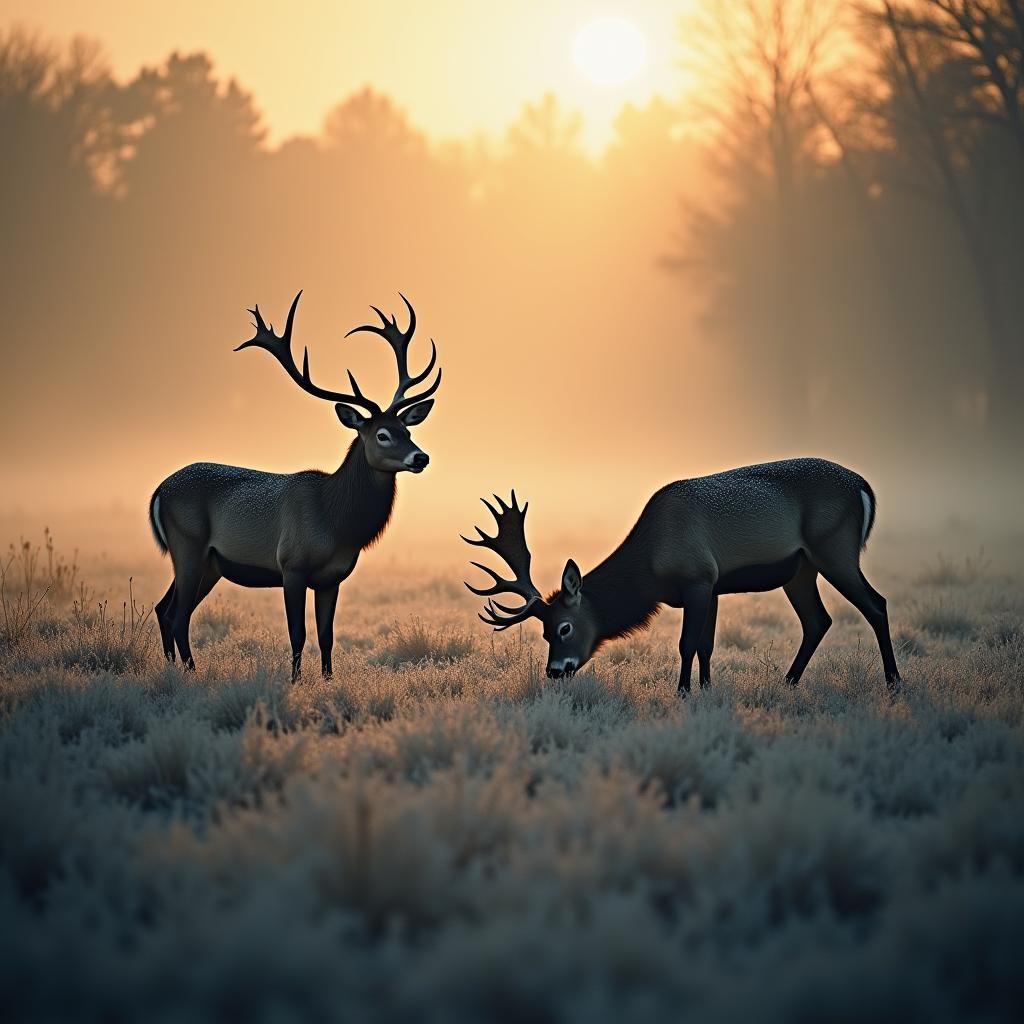 Deer in Winter Meadow at Dawn: Cinematic Film Still