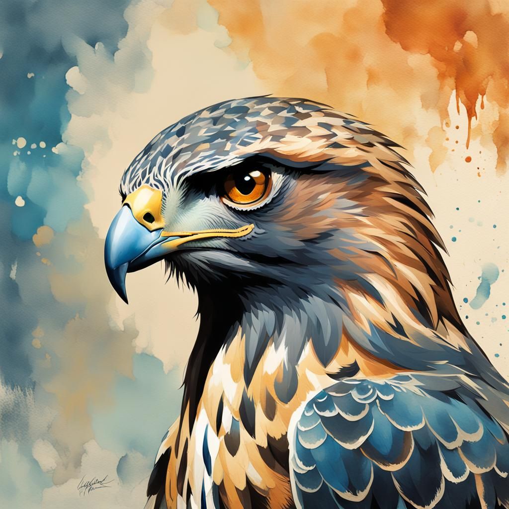 Red-Tailed Hawk Portrait in Vintage Color Palette