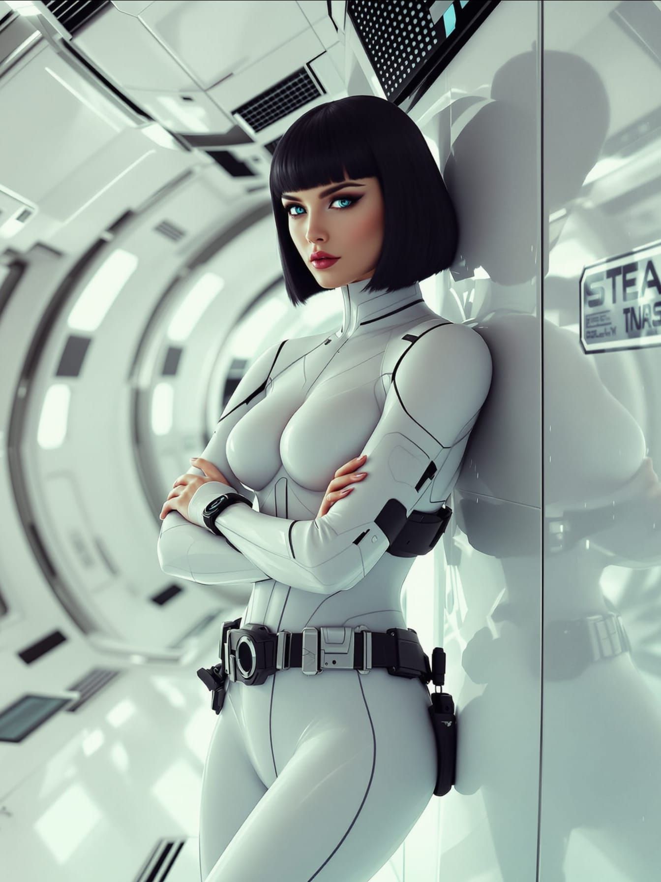 Chiss Woman in High-Tech Spaceship Interior