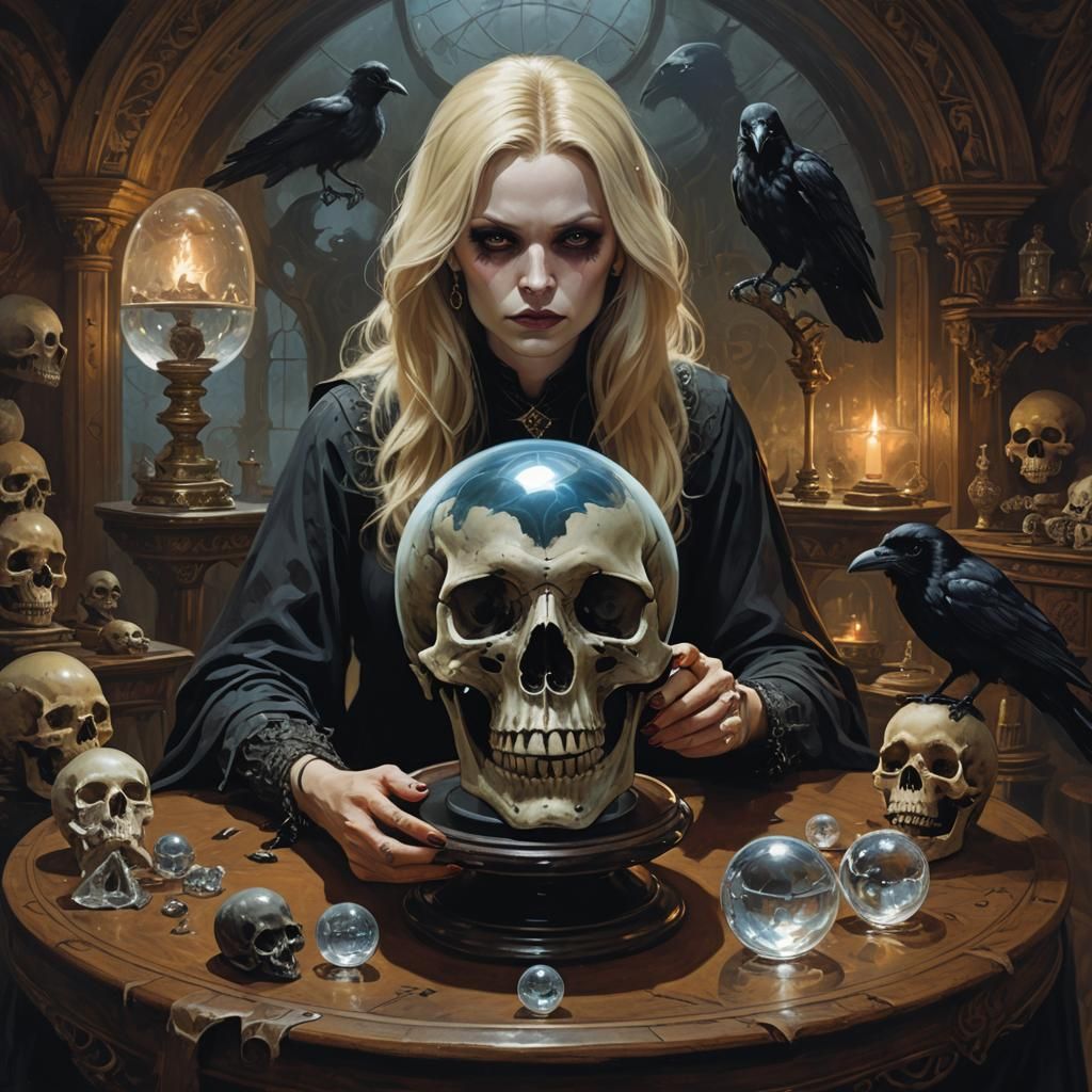 Witch and Raven with Crystal Ball