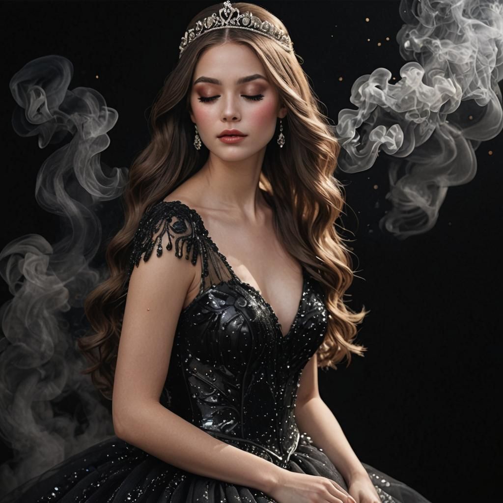 Photorealistic Princess in Black Sequin Gown