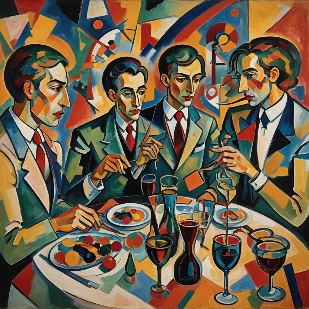 Expressionist Luncheon Scene in Geometric Abstraction