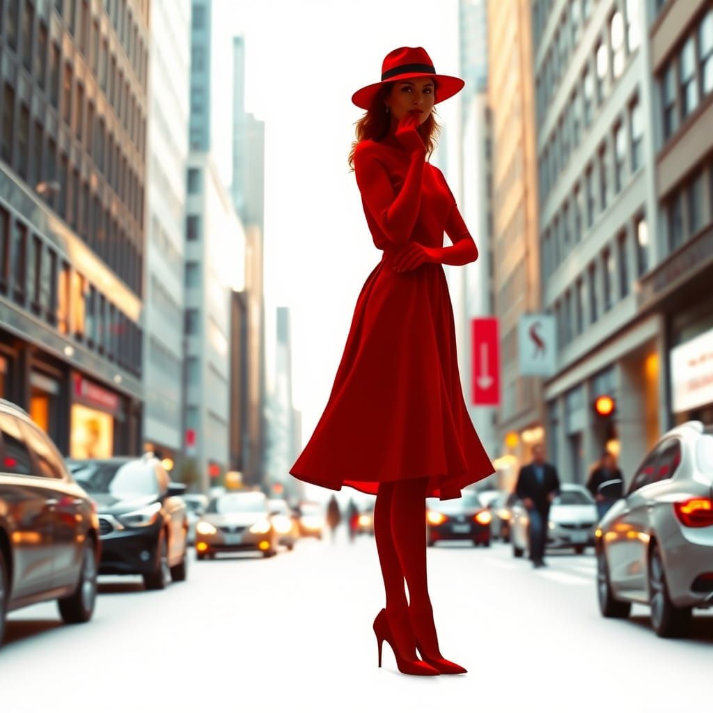 Elegant Lady Silhouette in Red Cityscape