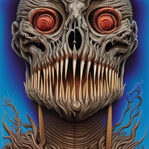 Sinister Toothpick in Surrealist Gouache Acrylic Art