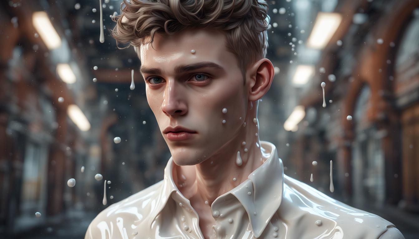 Bust of Young Man Soaked in Milk