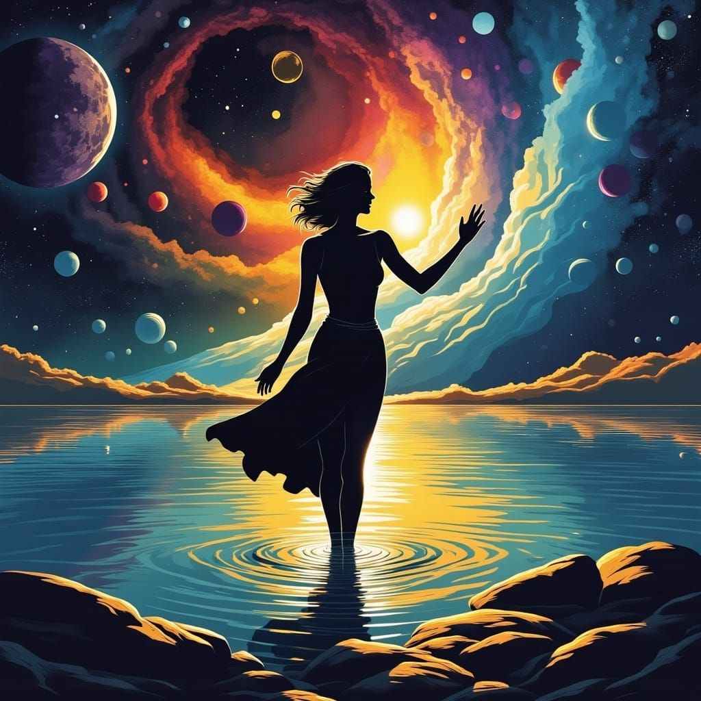 Woman's Feet Dipping into the Cosmos