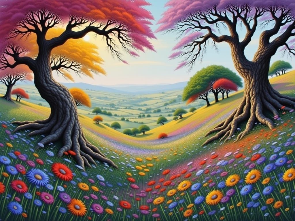 Whimsical Garden Scene in Vibrant, Expressive Style