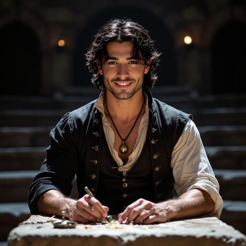 Muscular Man in 1750s Medical Outfit in Stone Theatre