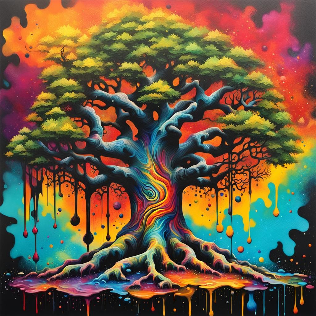 Colorful Graffiti Tree of Life Street Art