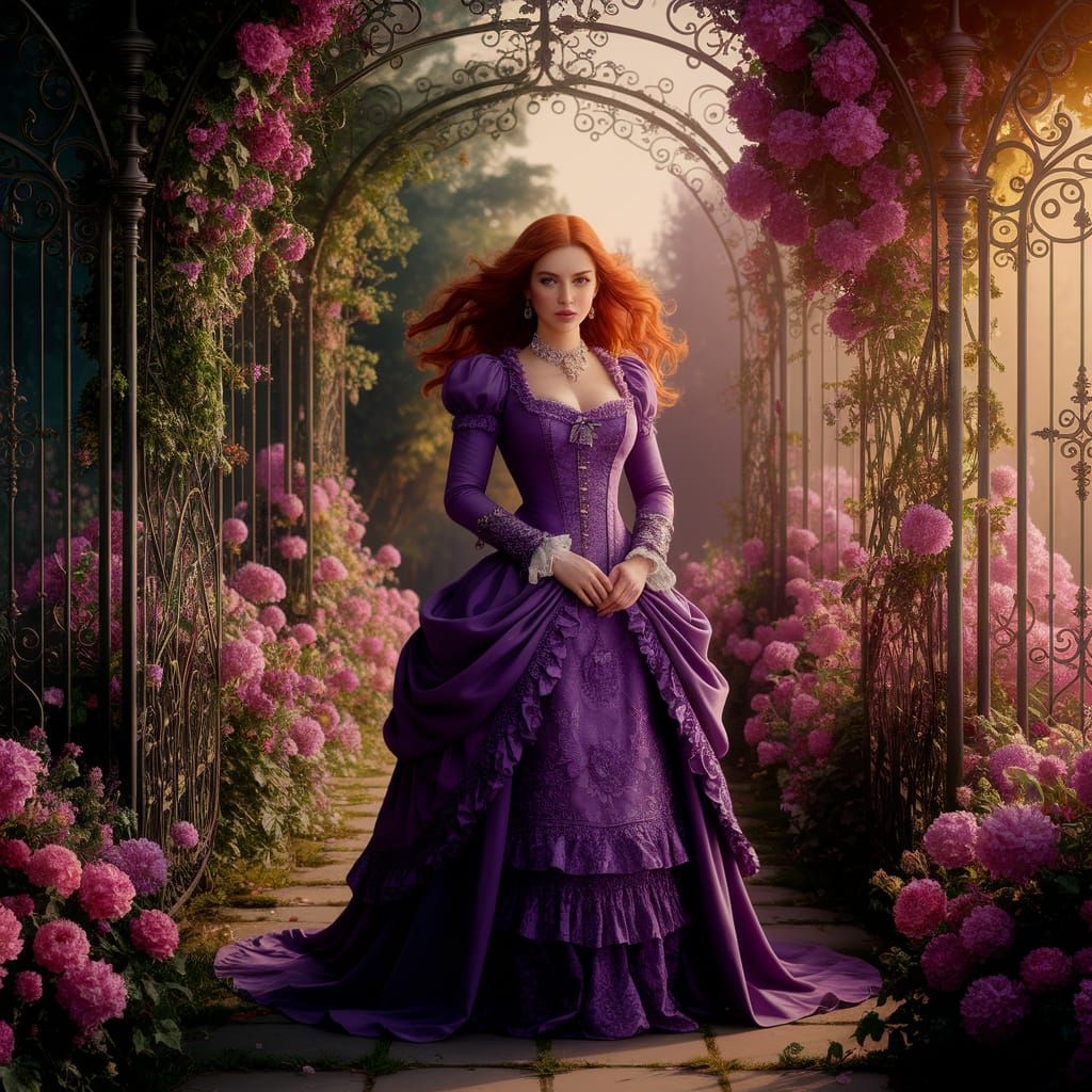 Elegant Victorian Lady in Whimsical Garden Paradise