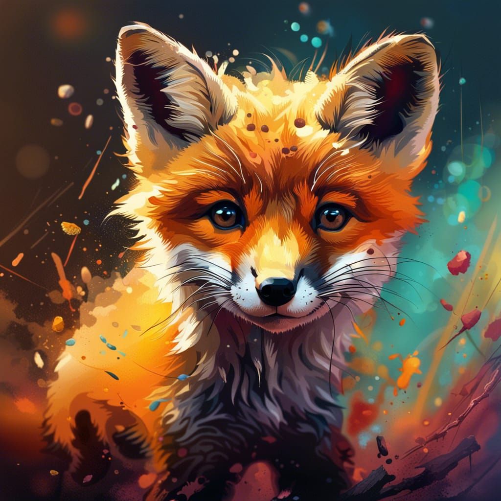 Hyperrealistic Fox Cub in Splash Art Style