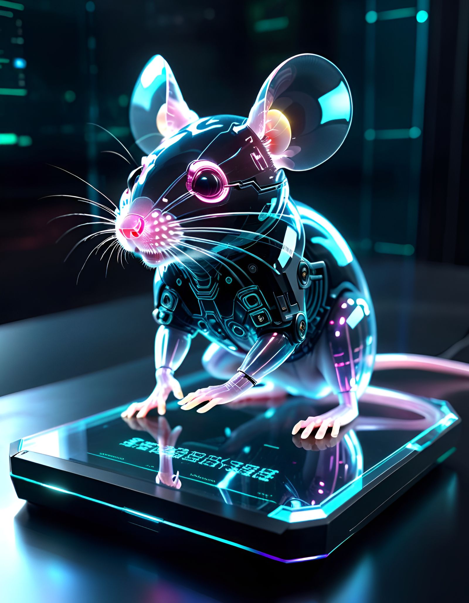 Cyberpunk Holographic Mouse Projection in 16K