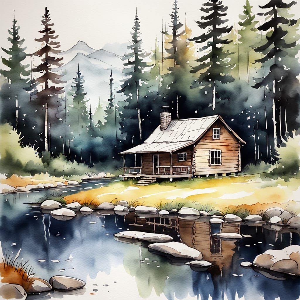 Rustic Cabin in Watercolor
