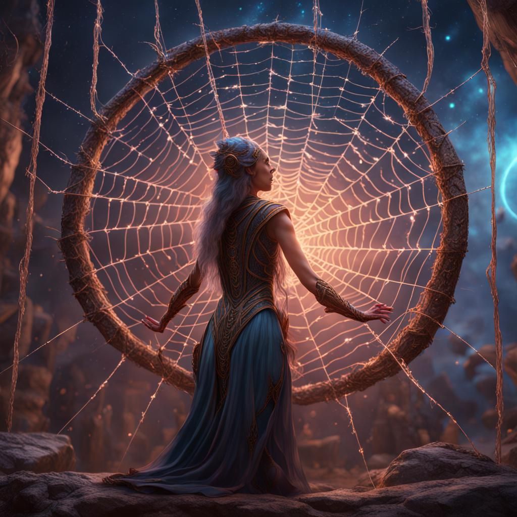 Ancient Goddess Weaving a Cosmic Spider Web