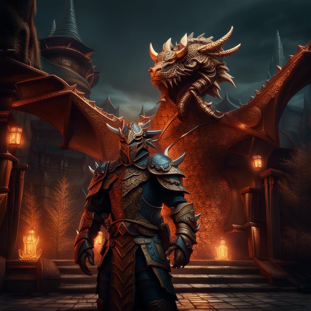 Detailed Copper Dragonborn Fantasy Concept Art