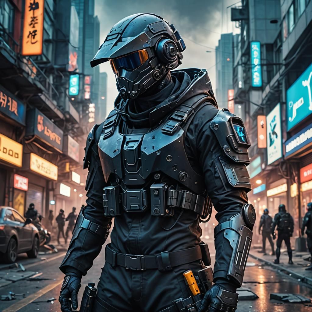 Cyberpunk Soldier in Advanced Tactical Suit