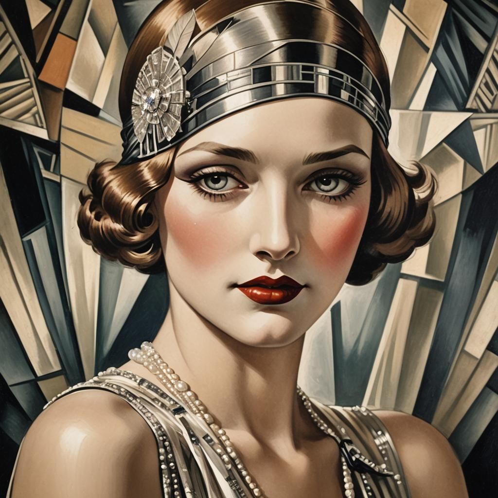 1920s Flapper Portrait in Art Deco Style