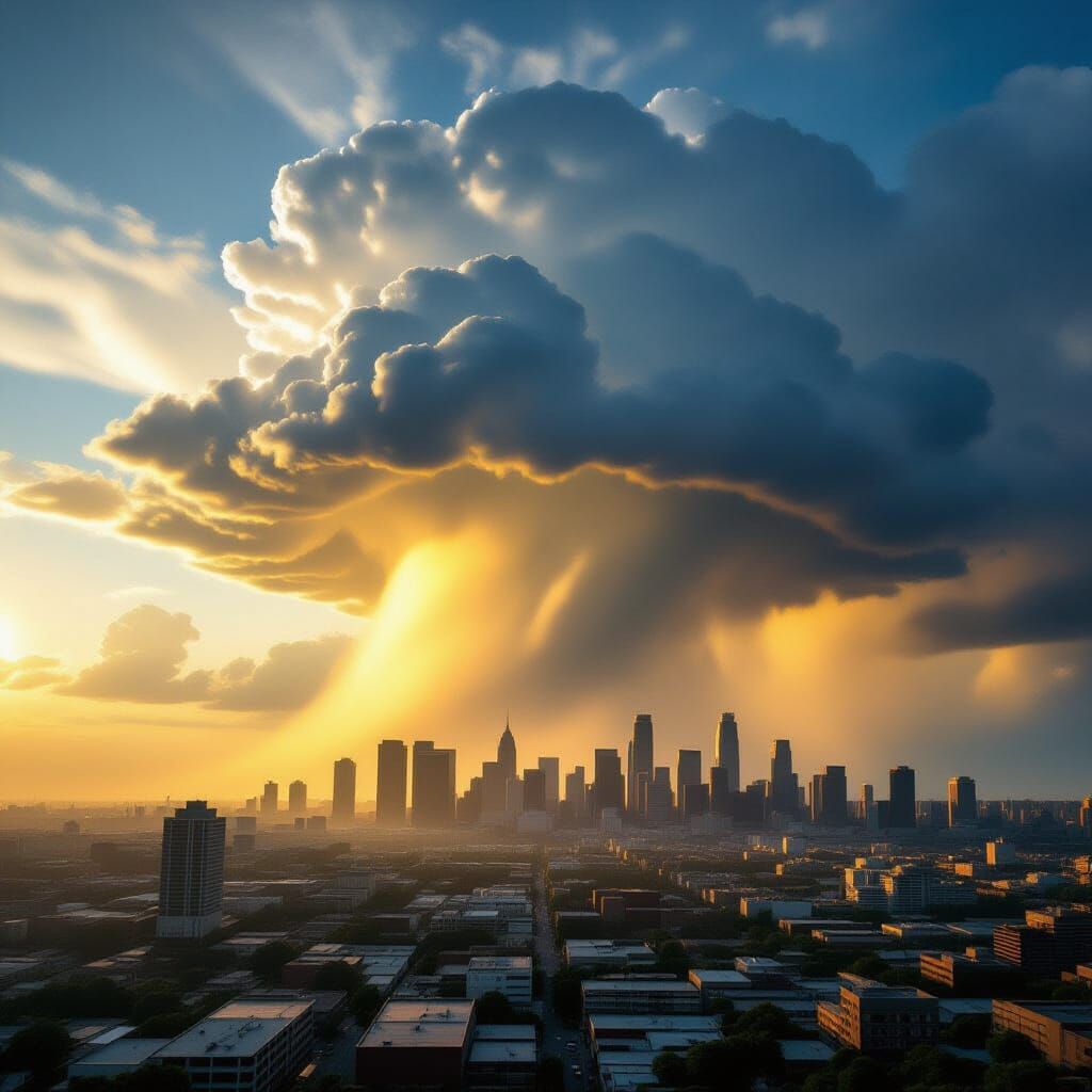Dramatic Rain Cloud Looms Over Cityscape