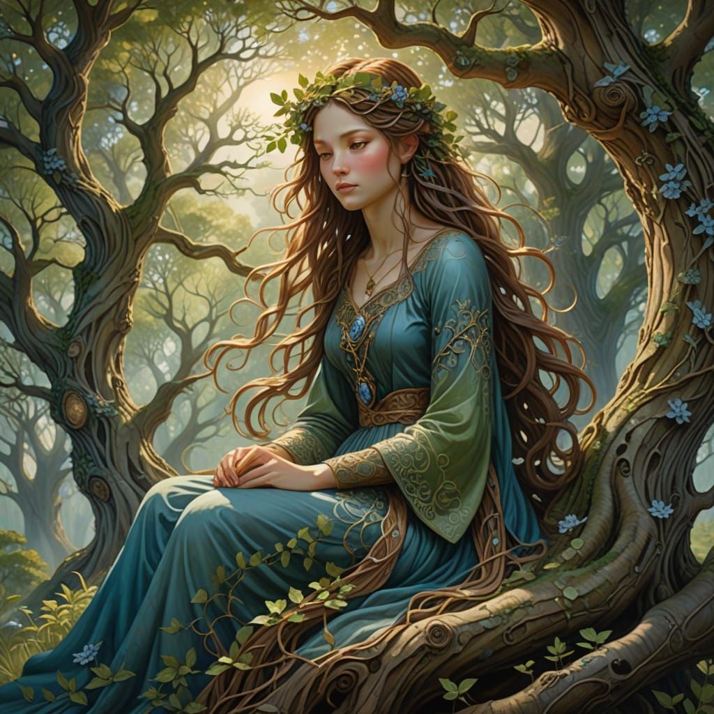 Serene Goddess of Nature in Earthy Harmony