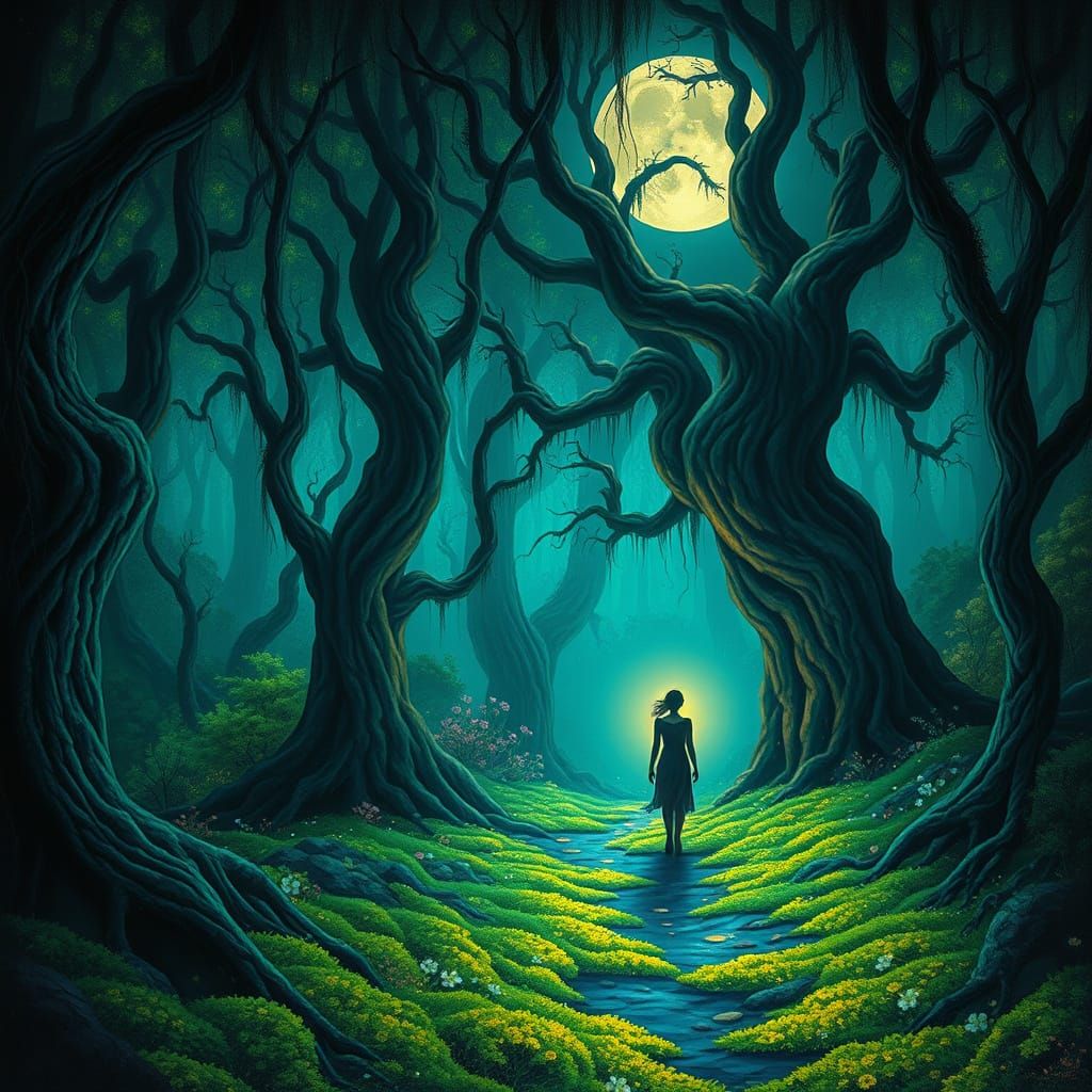 Bioluminescent Forest Path with Inner Light