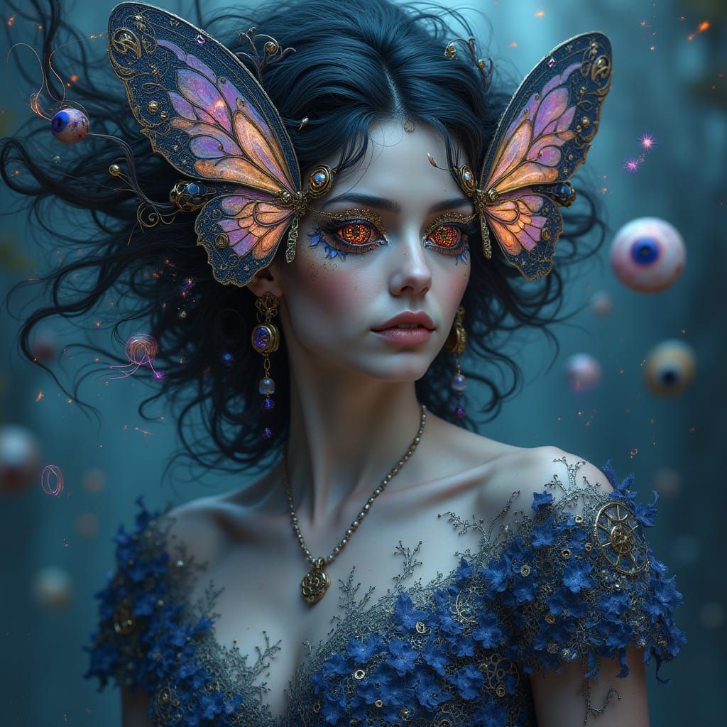 Enigmatic Clockwork Goddess in Melting Dreamscape