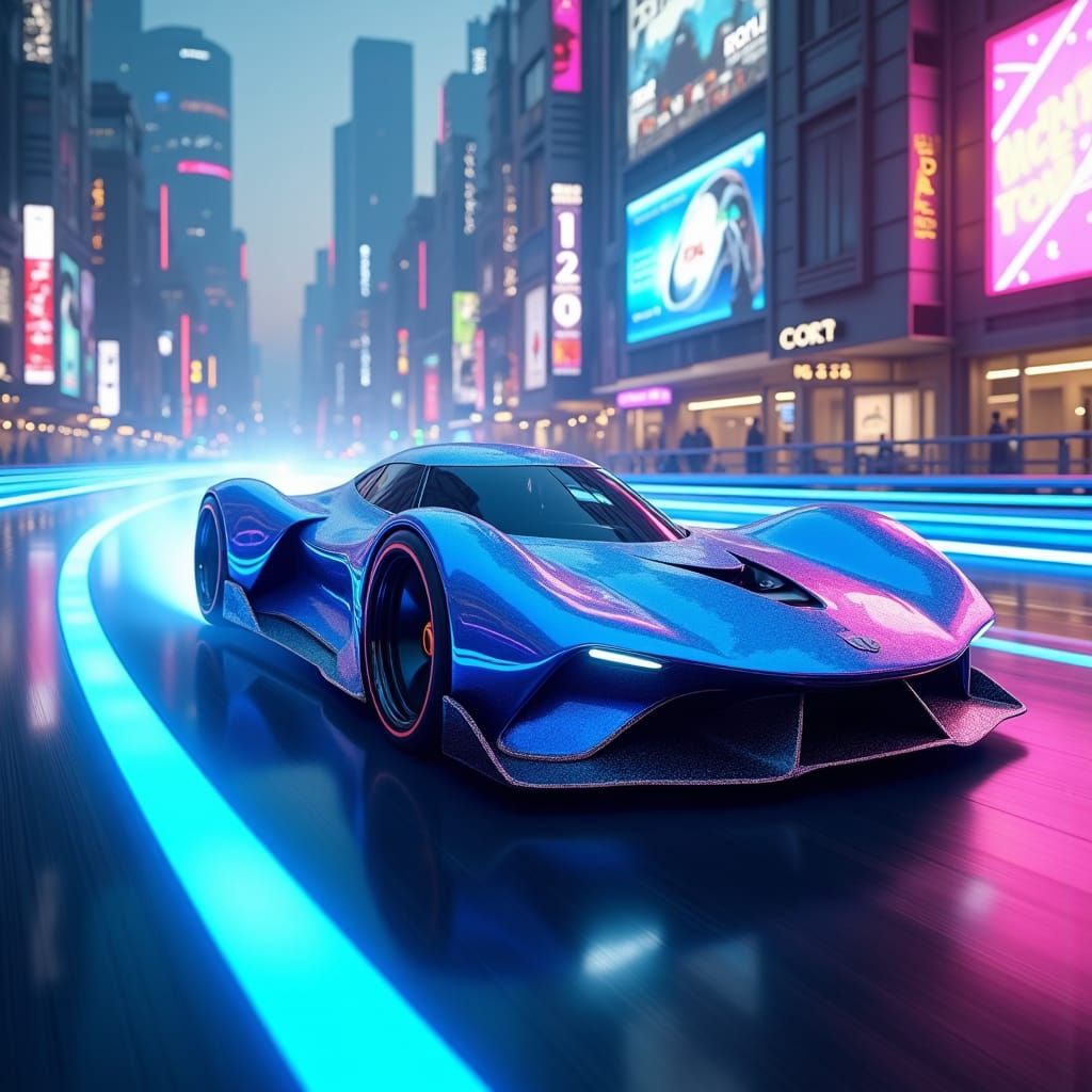 Futuristic Supercar Races Through Neon Metropolis