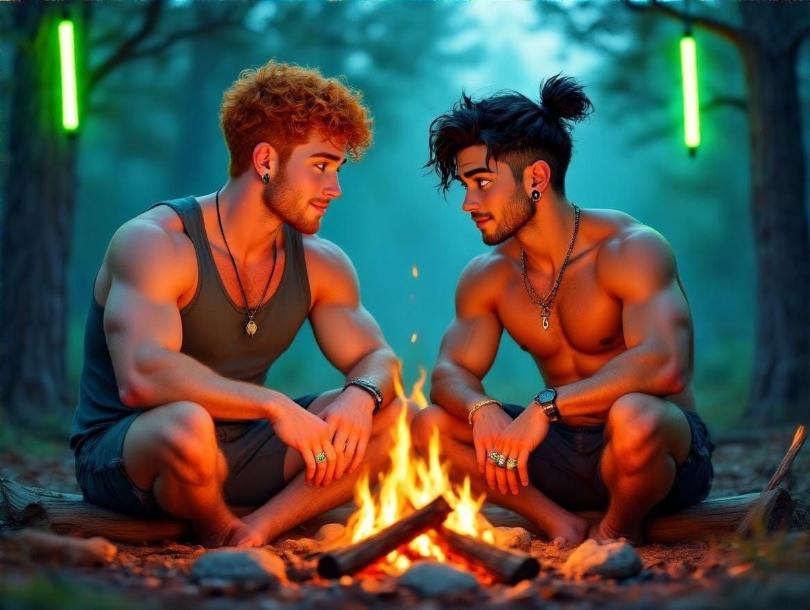 Romantic Campfire Scene in Classical Style