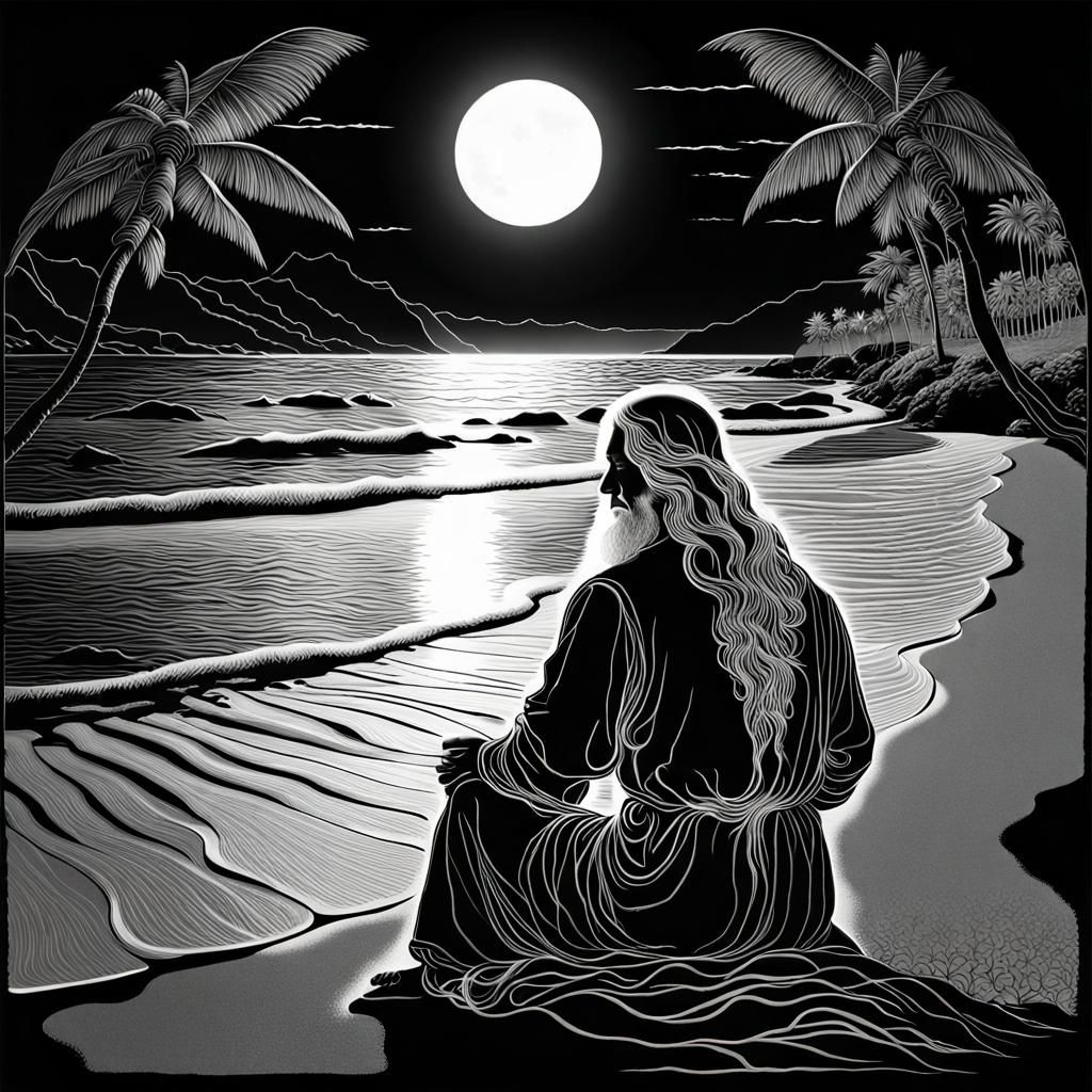 Renaissance Beach Scene in Black Light Art