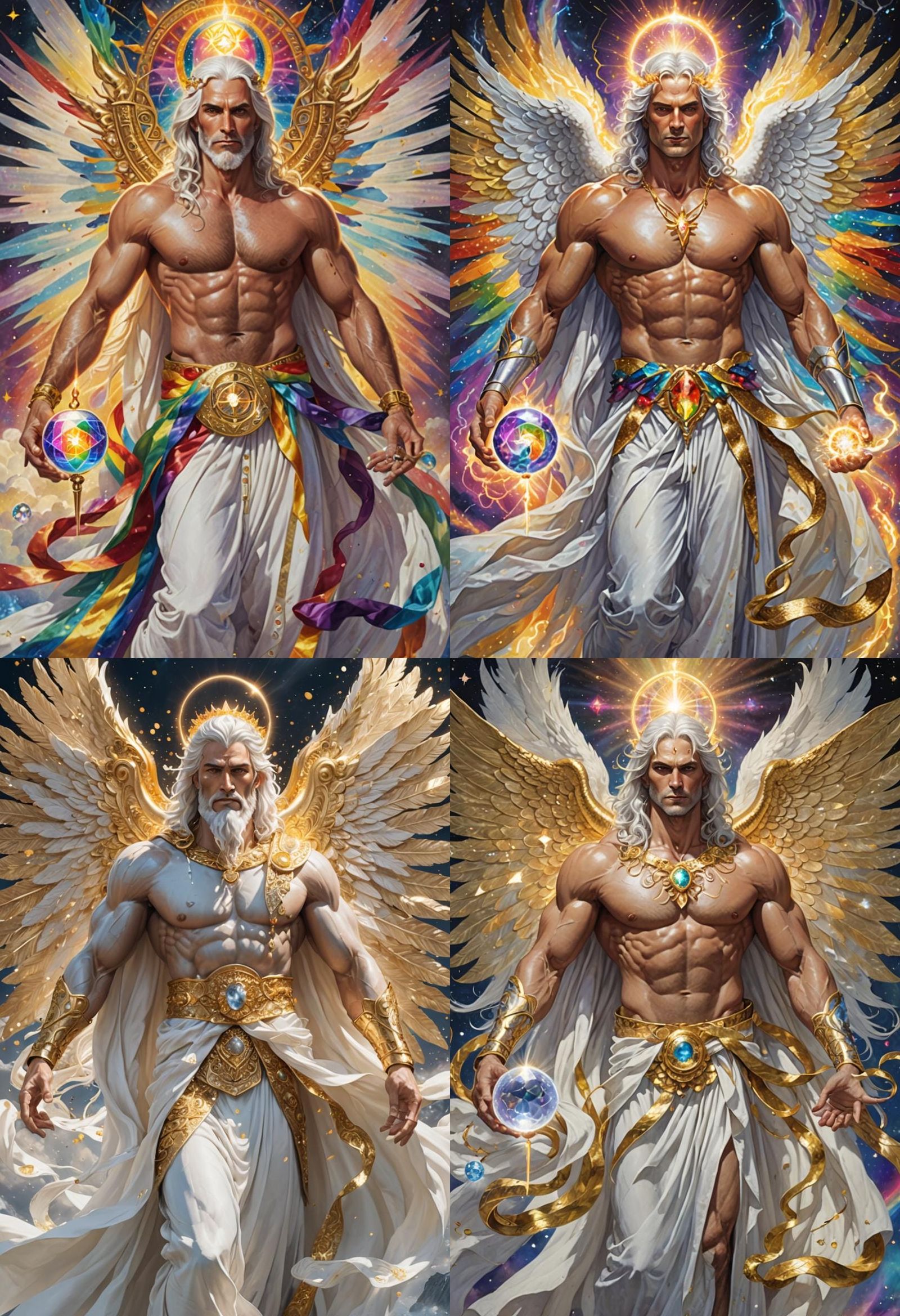 Archangel Metatron Portrait with Rainbow Lightning