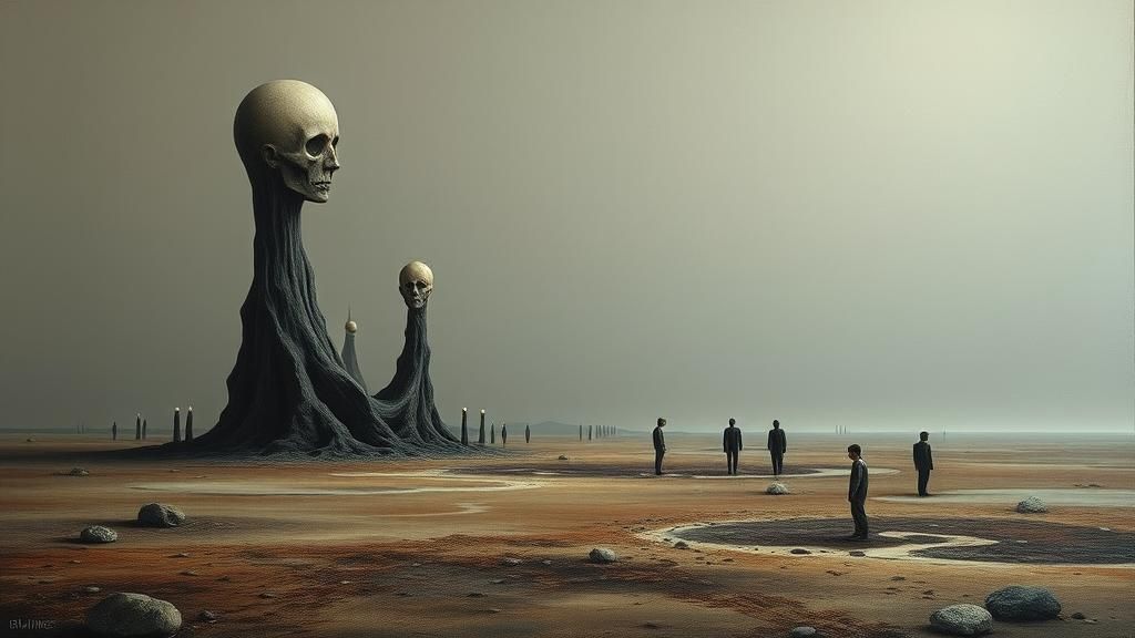 Surreal Dreamscape with Melting Forms, Oil on Canvas