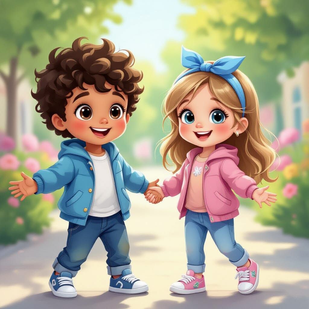 Joyful Children Dancing in Semi-Realistic Style