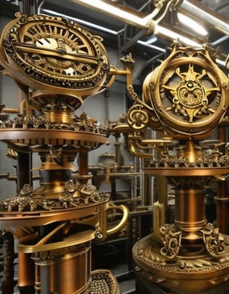 Victorian steampunk trophy workshop, 16k resolution, brass a...
