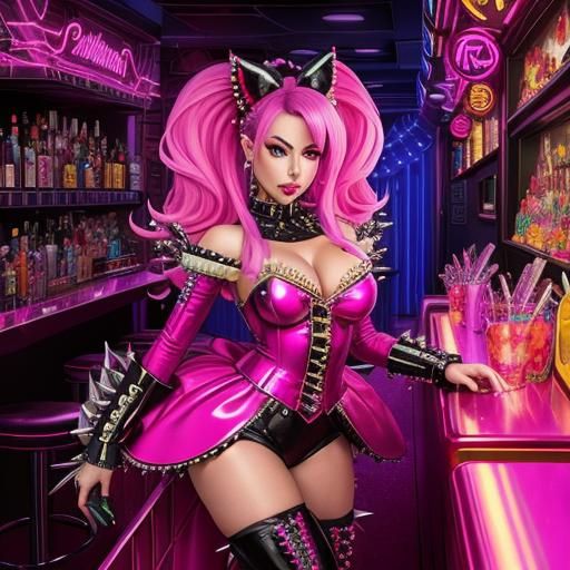 Punk Bartender in Candyland, Digital Illustration