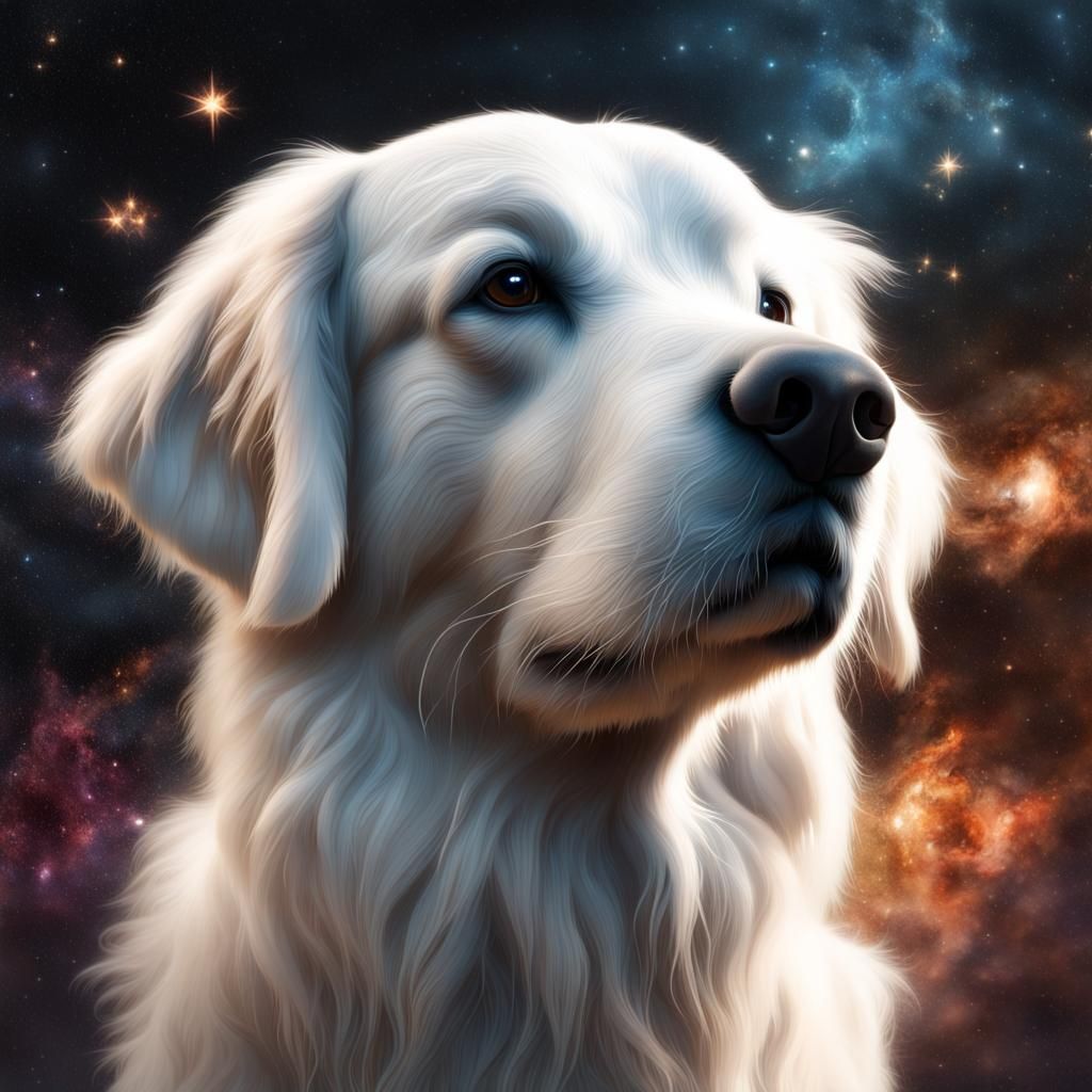Golden Retriever Among the Stars in Digital Art