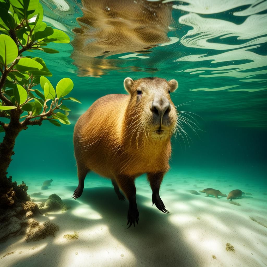 Capybara Underwater Oasis with Fish and Mangroves