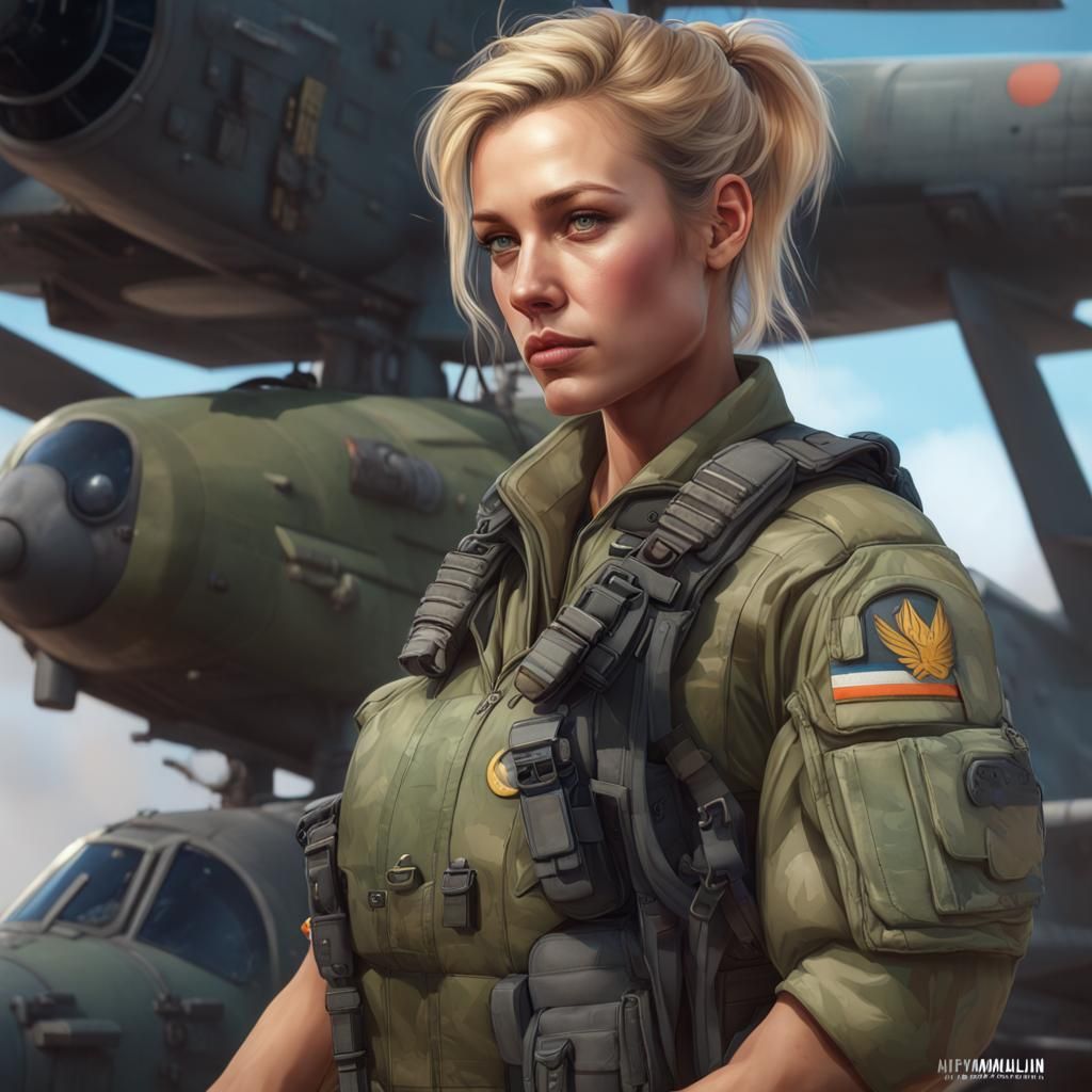 Blonde Wing Commander Portrait in Hyperdetailed Style
