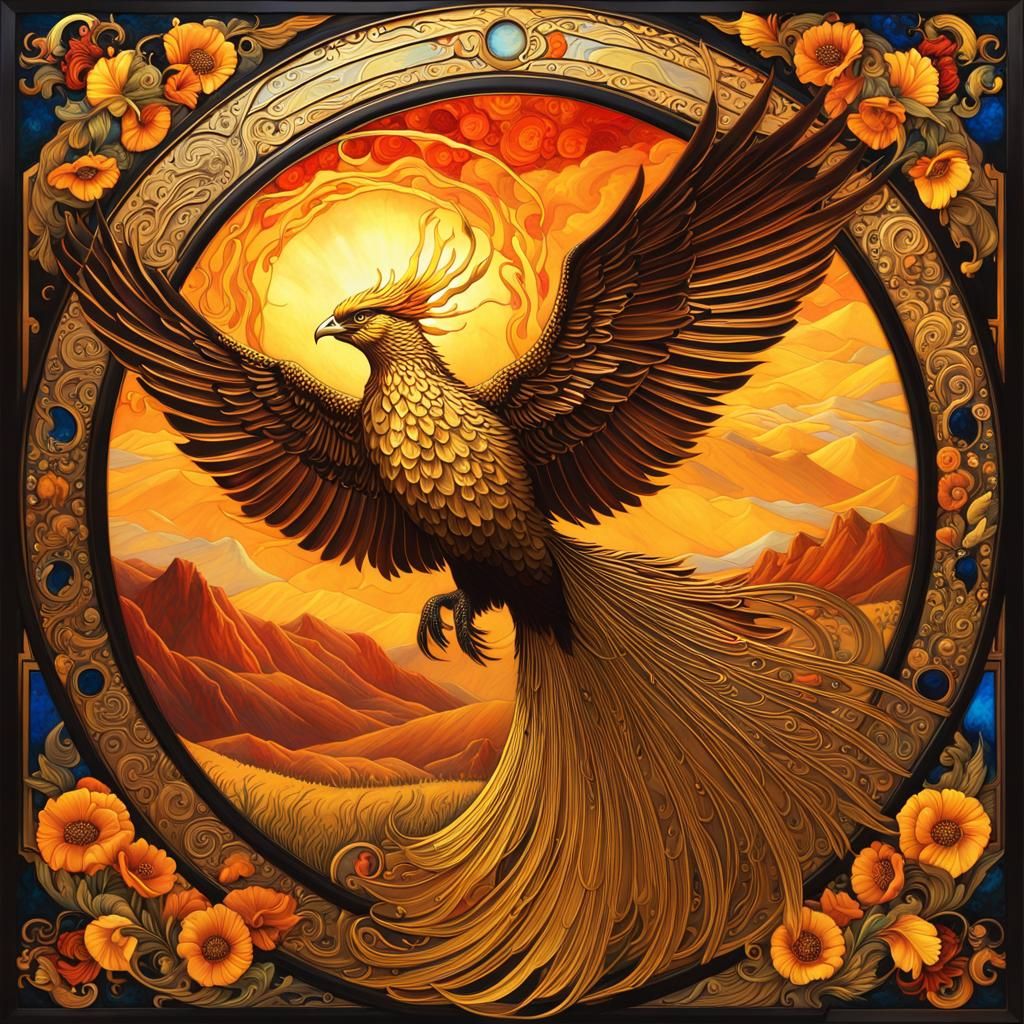 Golden Phoenix Rising: Art Nouveau Style