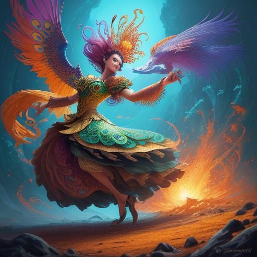 Dragon Peacock Woman in Abstract Expressionism