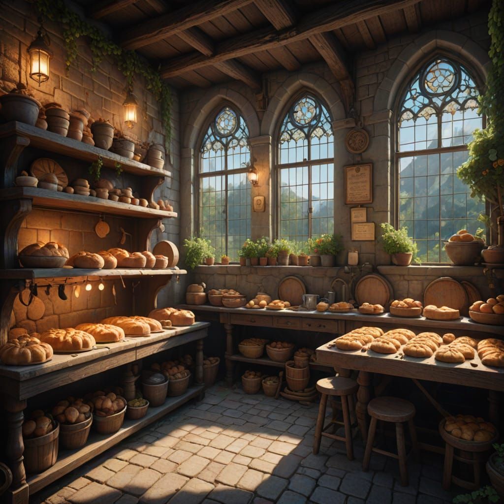 15th Century Bakery Scene in Warm, Golden Light