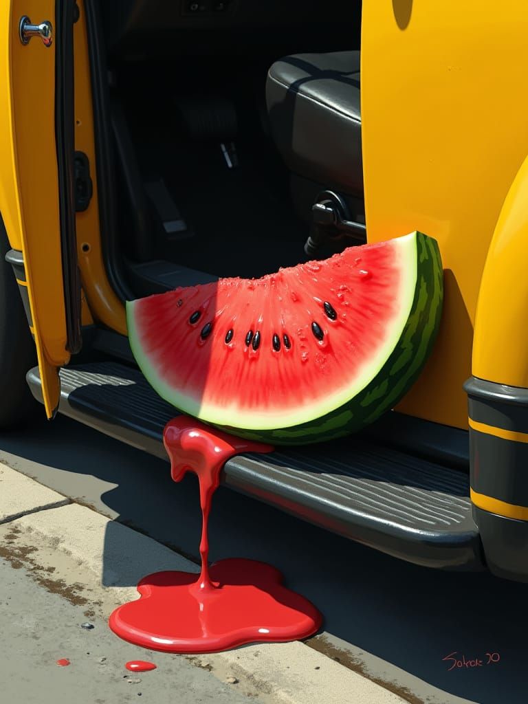Watermelon Slice on Yellow Cab, Digital Painting