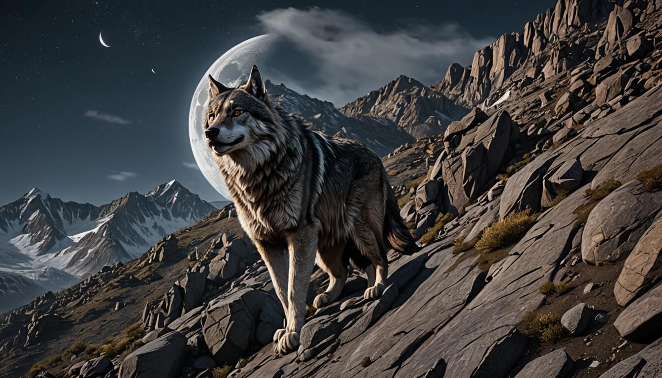 Hyperrealistic Moon Over Pakistani Mountains at Night