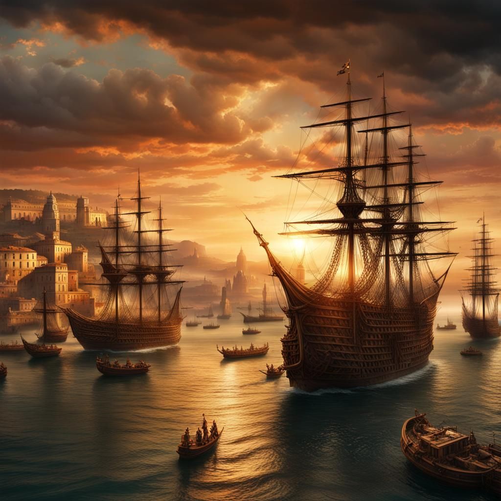 Roman Fleet at Sunset: Epic Digital Painting